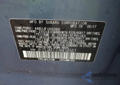 2018 Subaru Forester 2.5I Premium from USA, damaged, VIN JF2SJAEC2JH434567